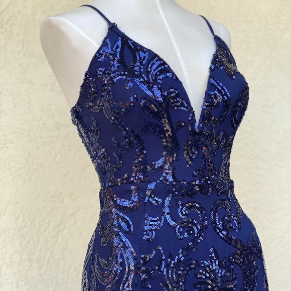 Windsor Navy Sequin Gown with Slits - Picture 10 of 13